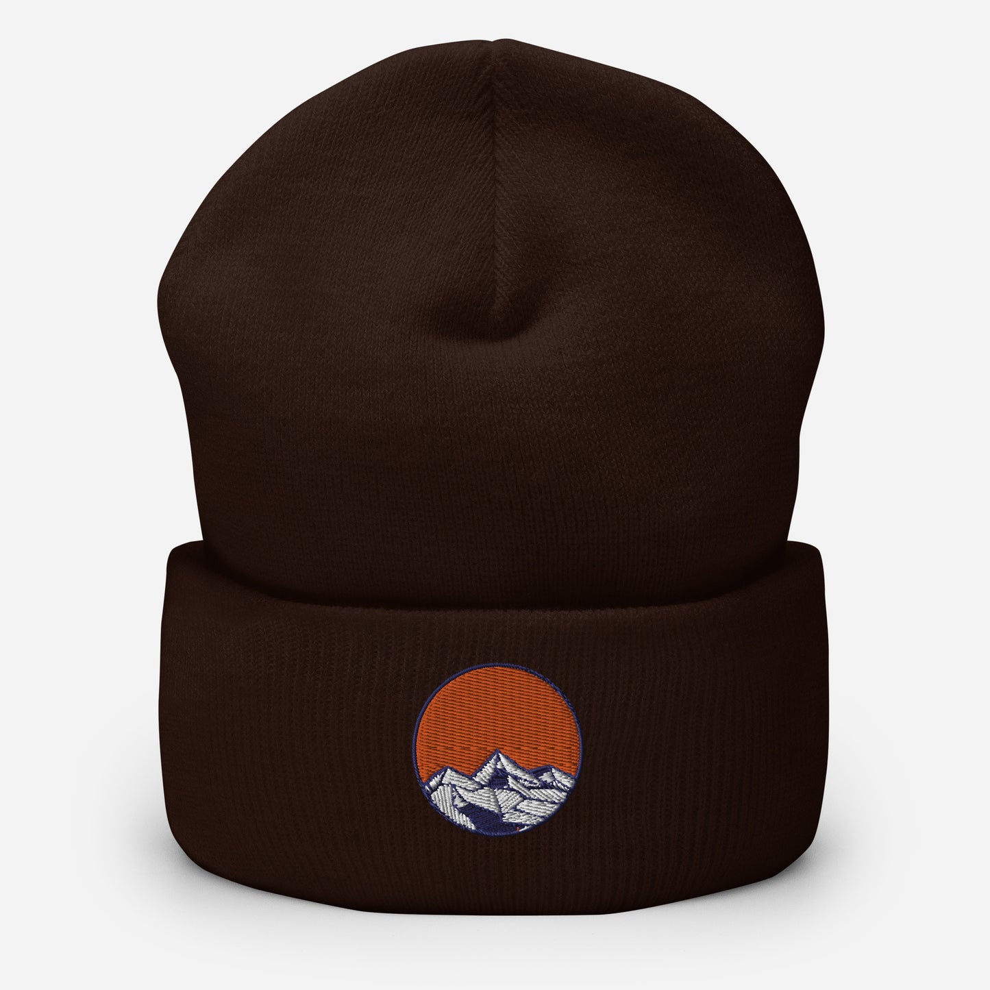 Cuffed Beanie Cap- Embroidered emblem, mountains