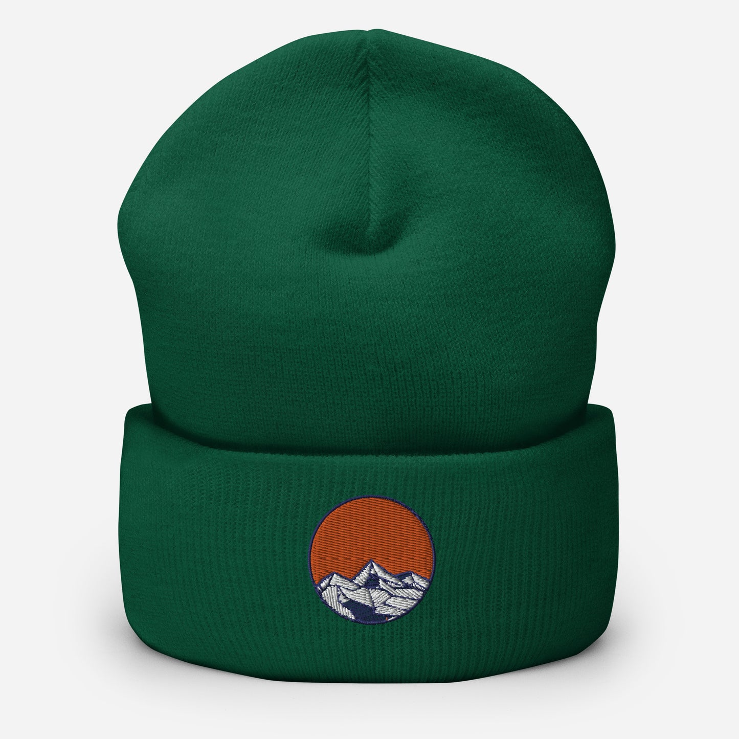 Cuffed Beanie Cap- Embroidered emblem, mountains