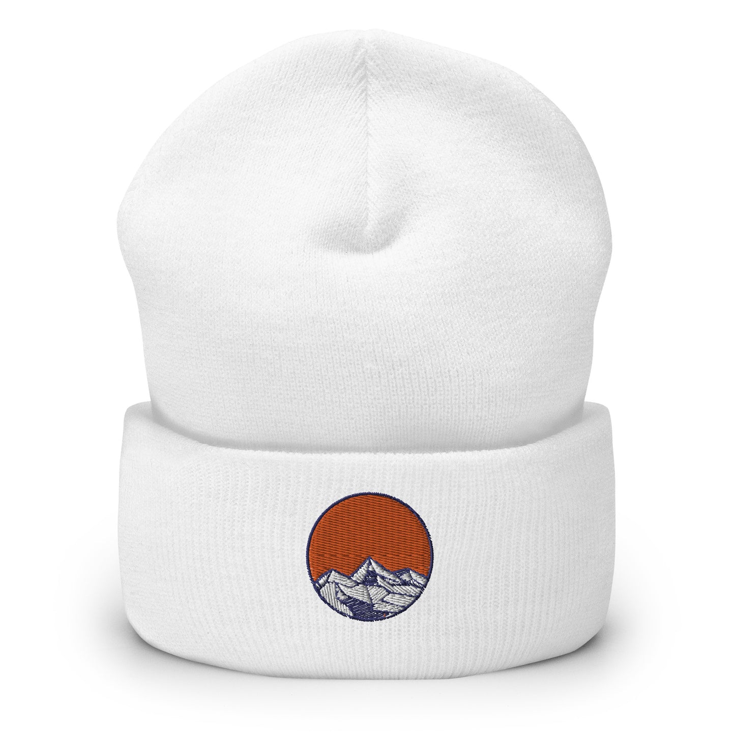 Cuffed Beanie Cap- Embroidered emblem, mountains