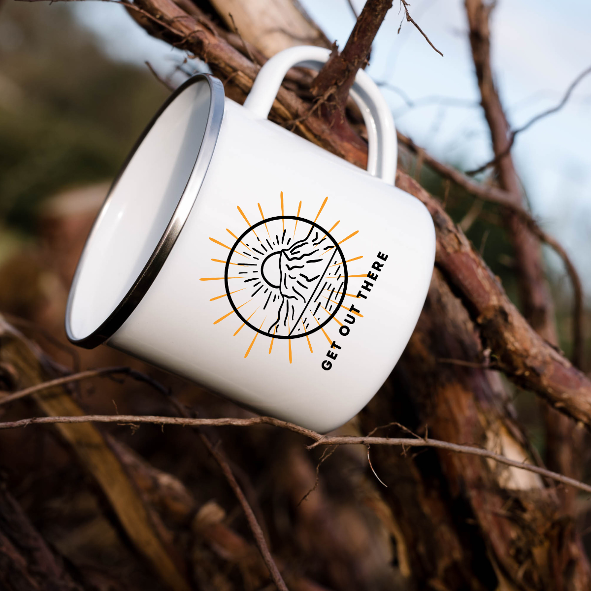 Enamel Mug- sturdy camping, get out there