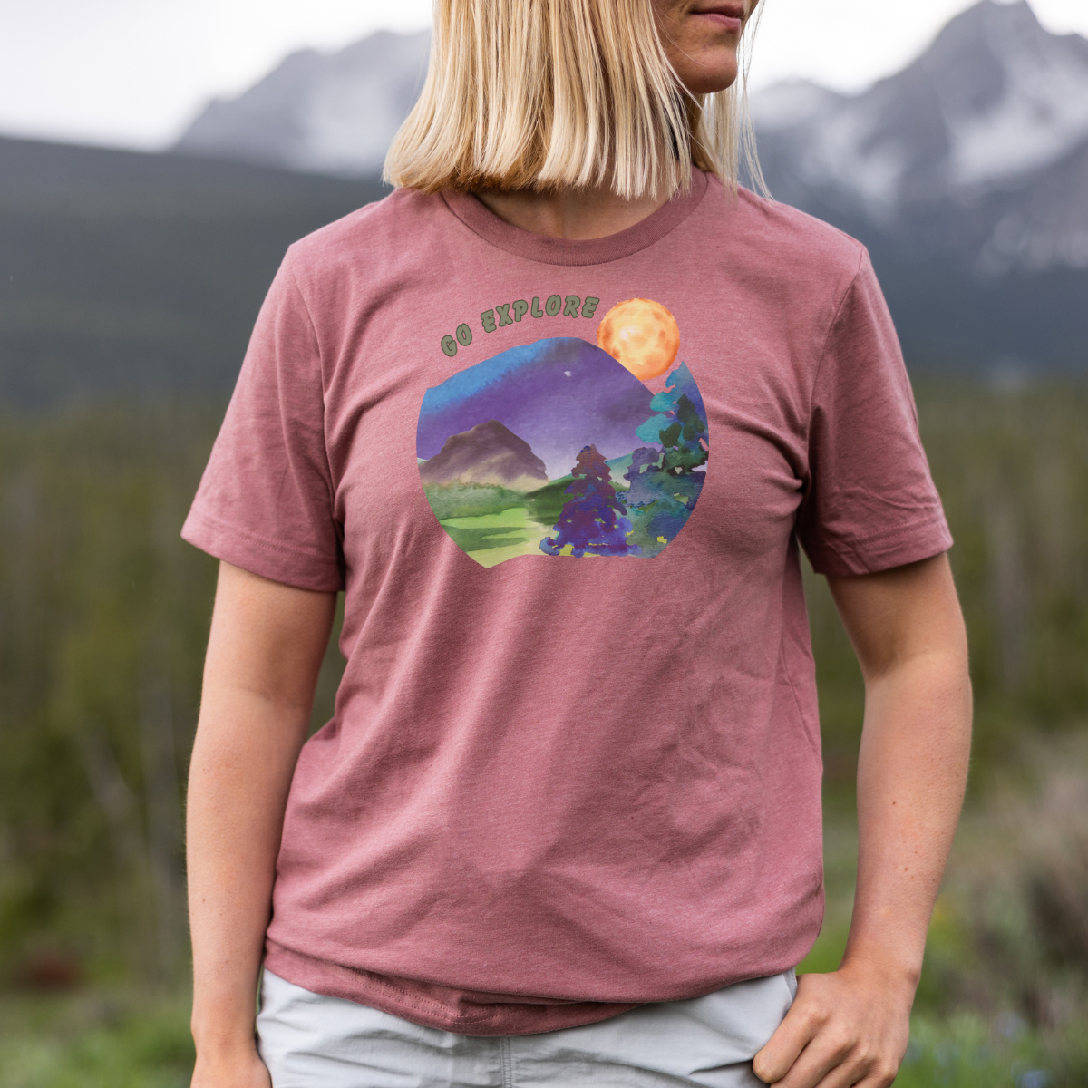 Women's Relaxed T-Shirt - Watercolors, mountains, explore