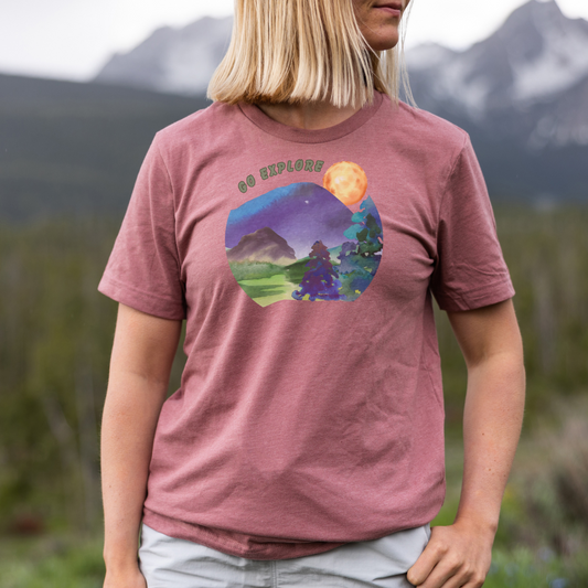 Women's Relaxed T-Shirt - Watercolors, mountains, explore