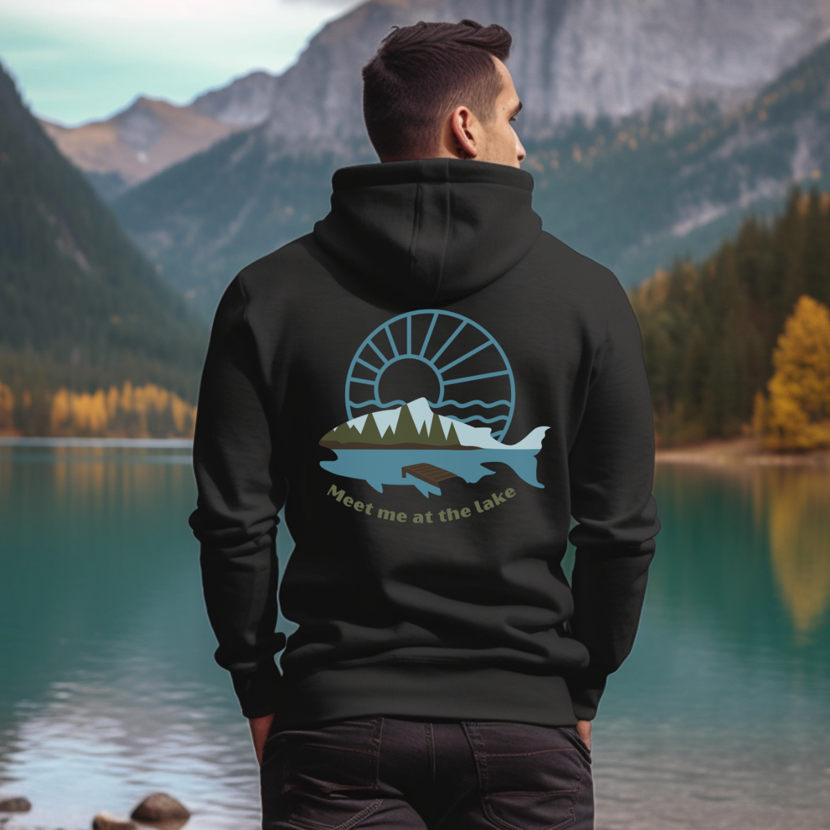 Unisex Hoodie- Back design, fishing, lake