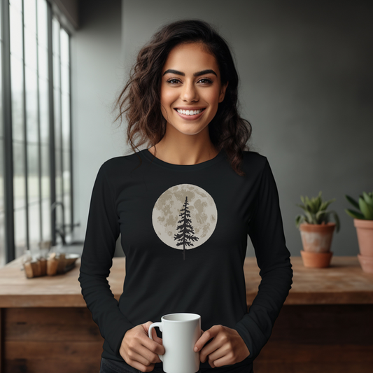 Unisex Long Sleeve Tee- Moon and lone pine tree