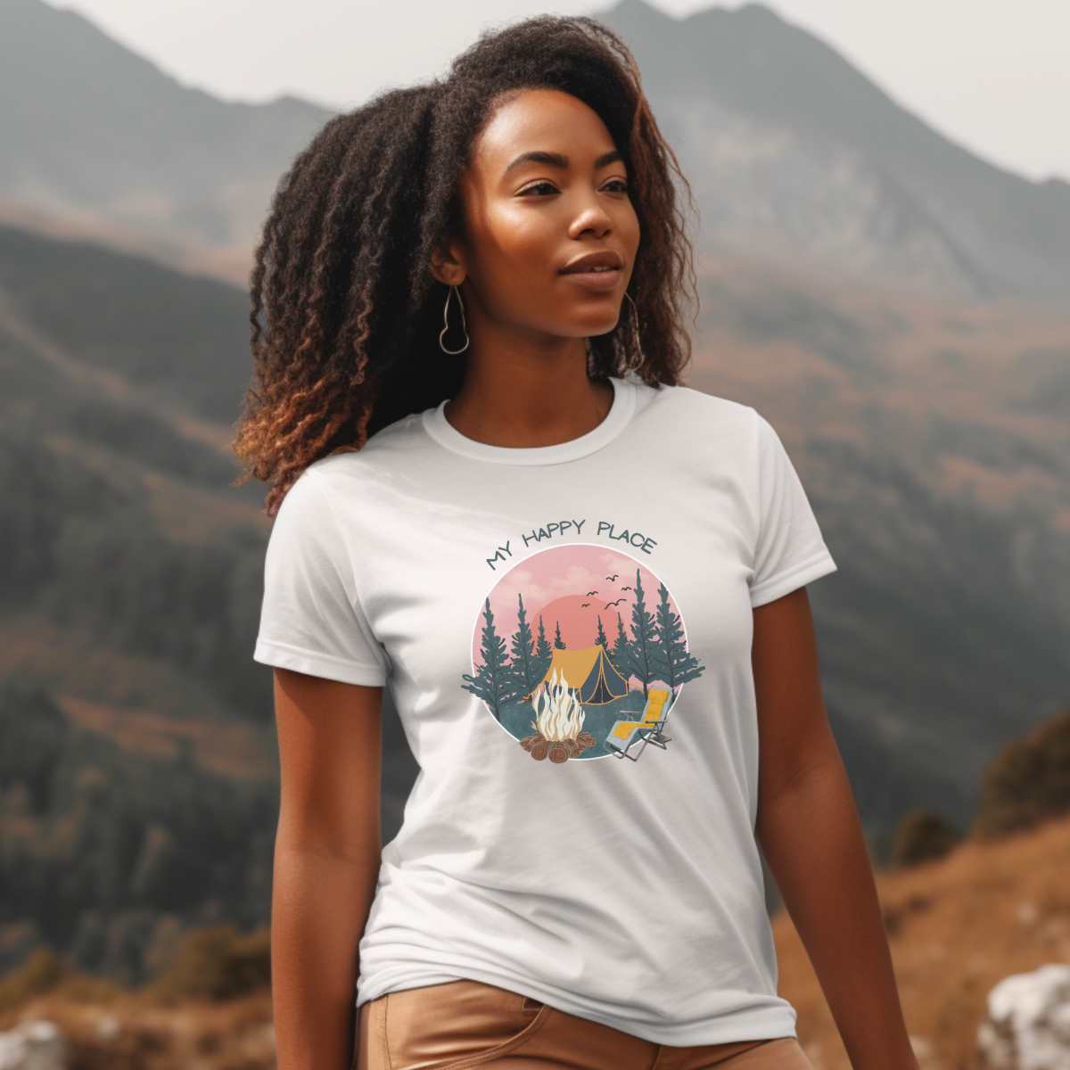 Women's Relaxed T-Shirt - Camping, campsite, happy place