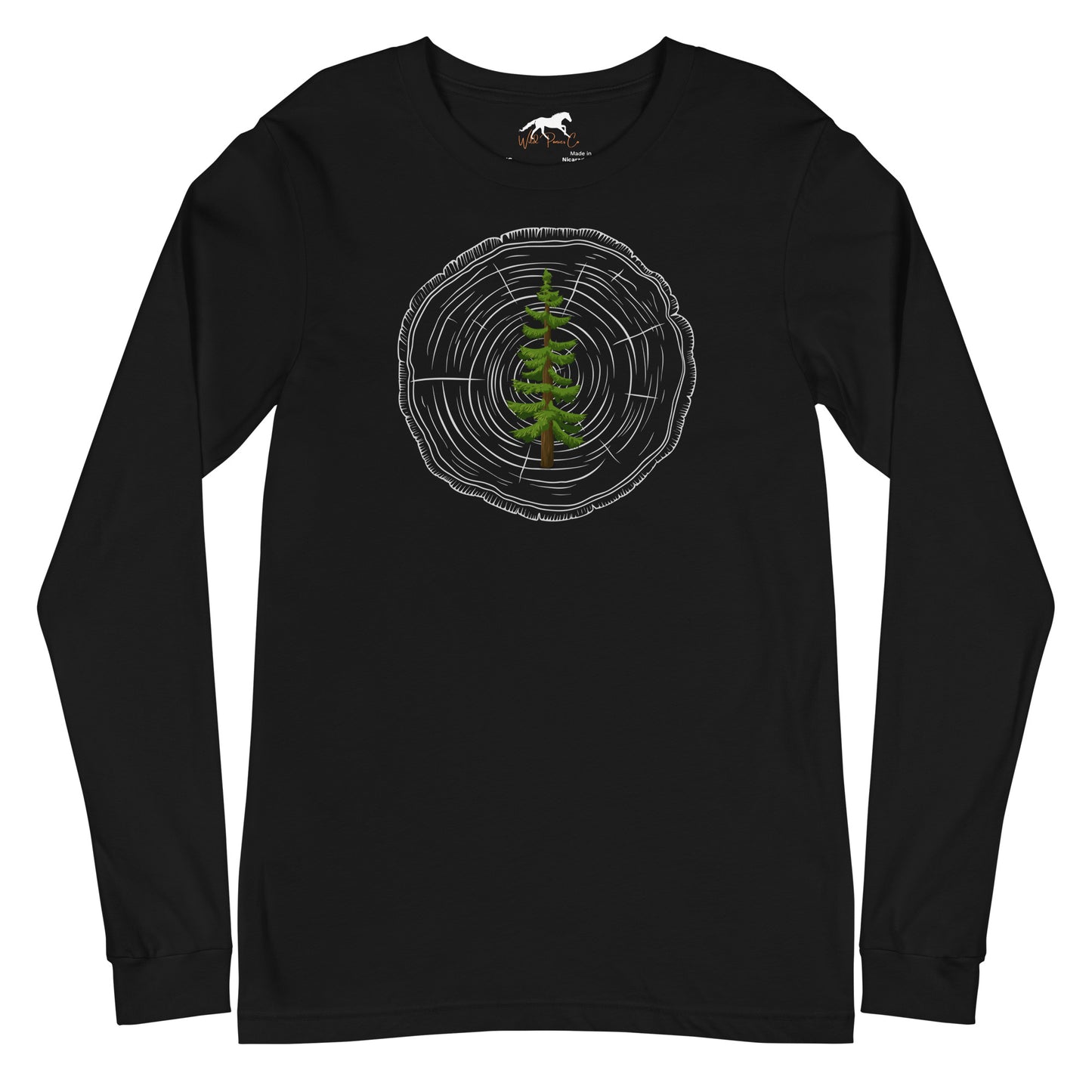 Unisex Long Sleeve Tee with pine tree and tree age rings