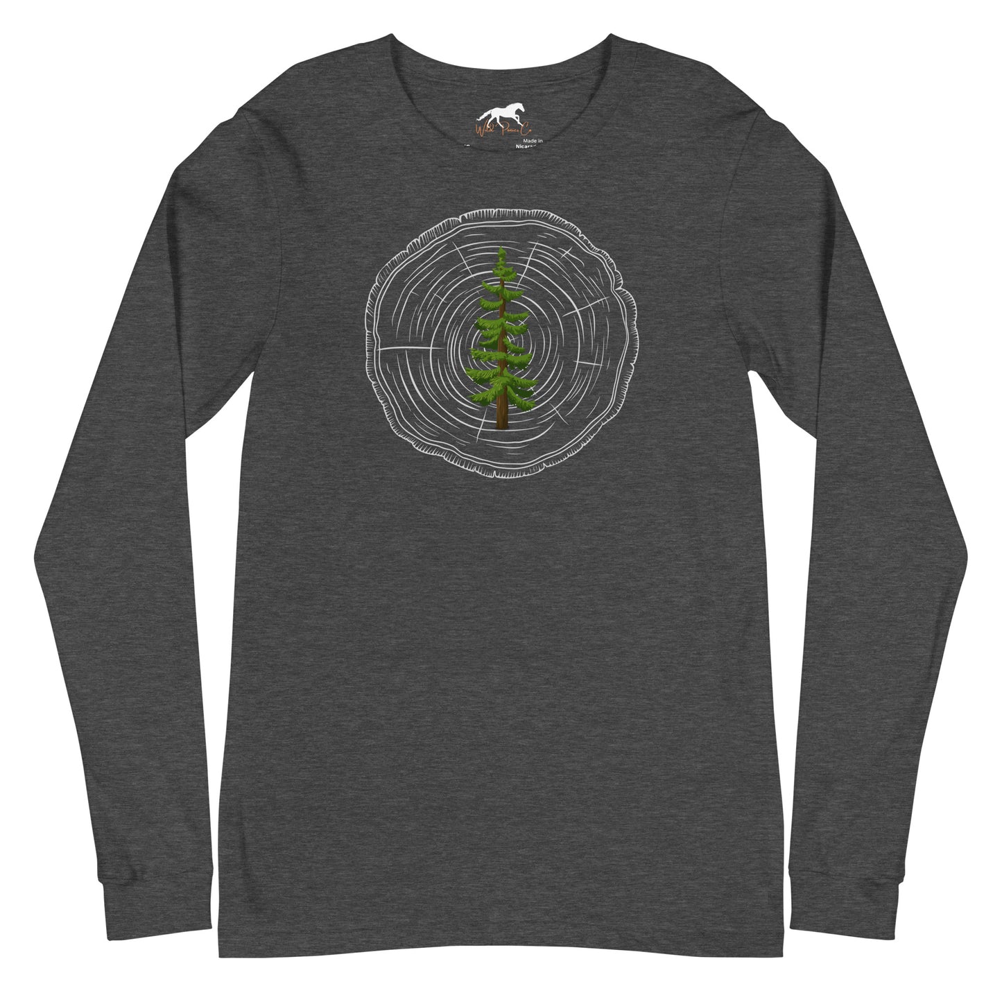 Unisex Long Sleeve Tee with pine tree and tree age rings