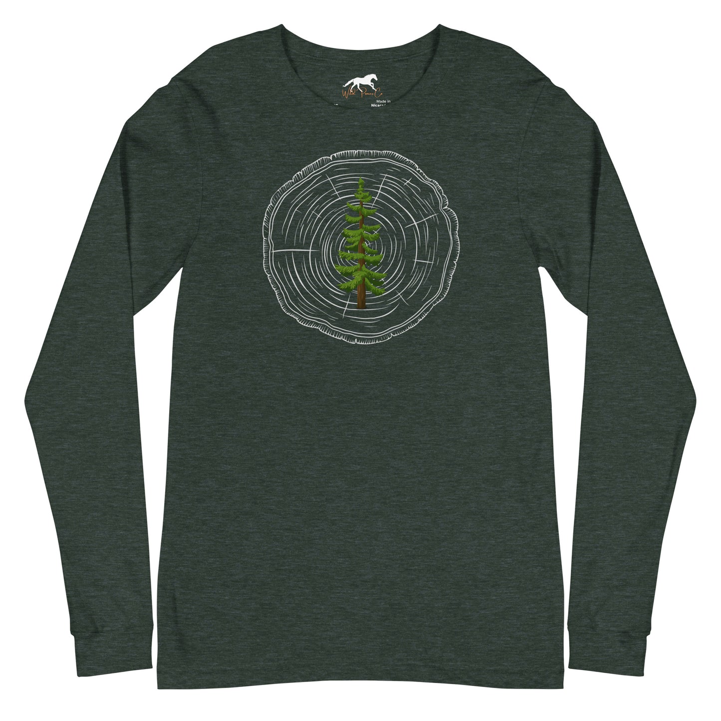 Unisex Long Sleeve Tee with pine tree and tree age rings