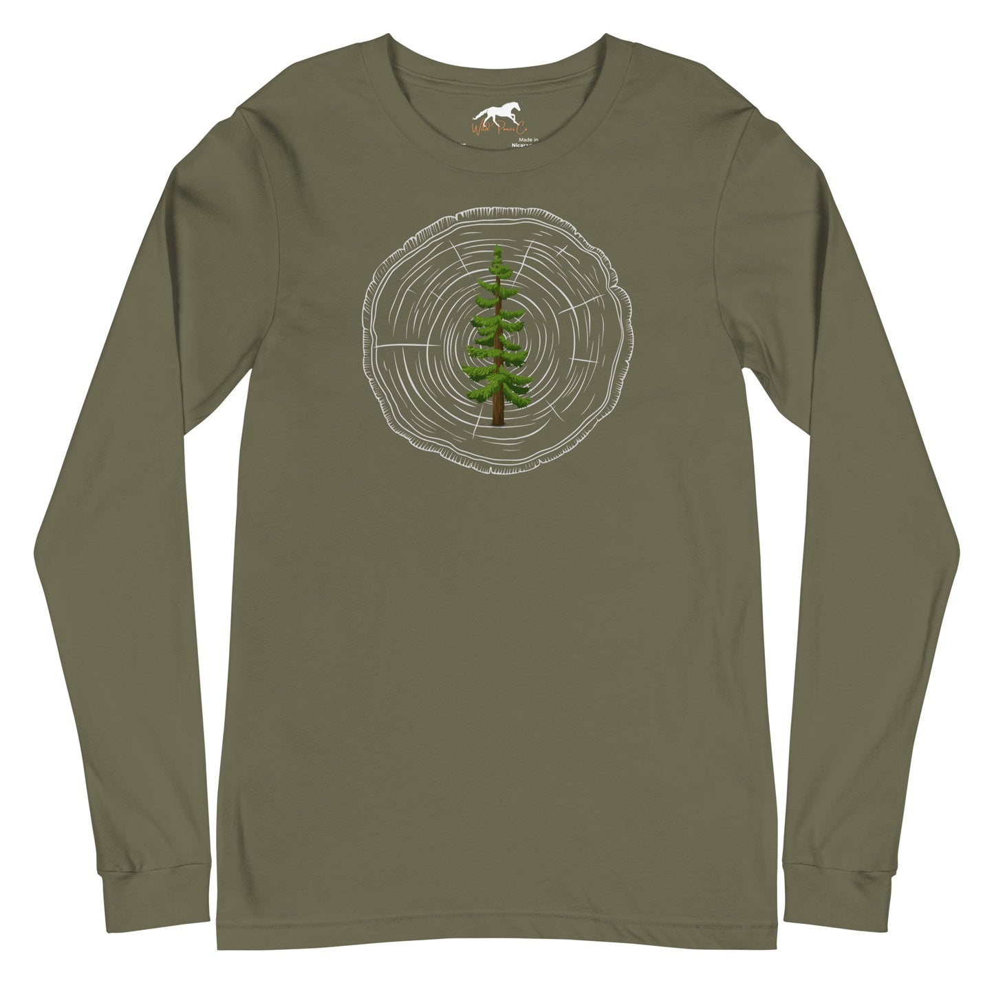 Unisex Long Sleeve Tee with pine tree and tree age rings