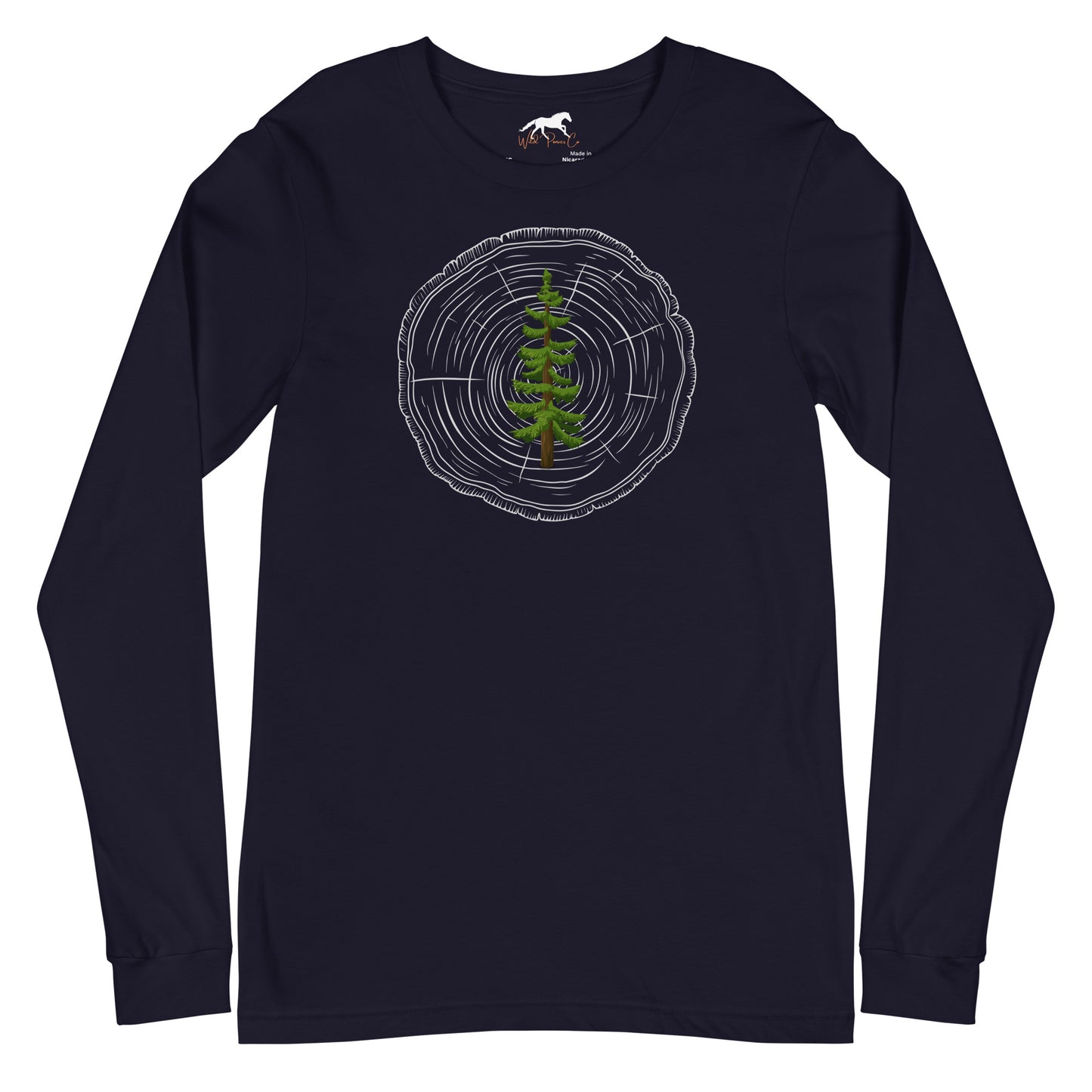 Unisex Long Sleeve Tee with pine tree and tree age rings