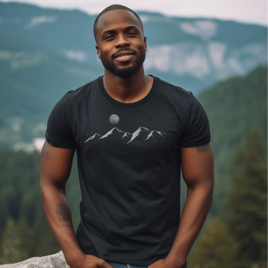 Unisex T-shirt with simply stated mountains and the moon