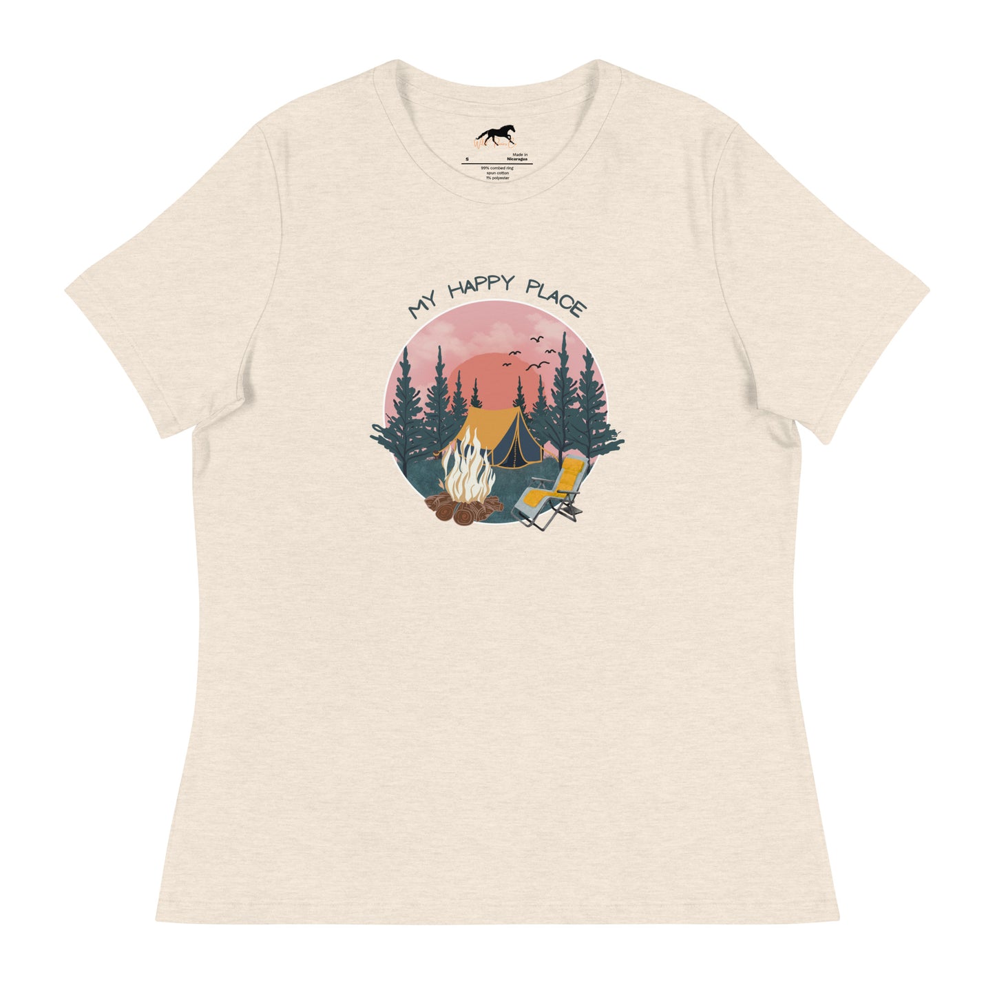 Women's Relaxed T-Shirt - Camping, campsite, happy place