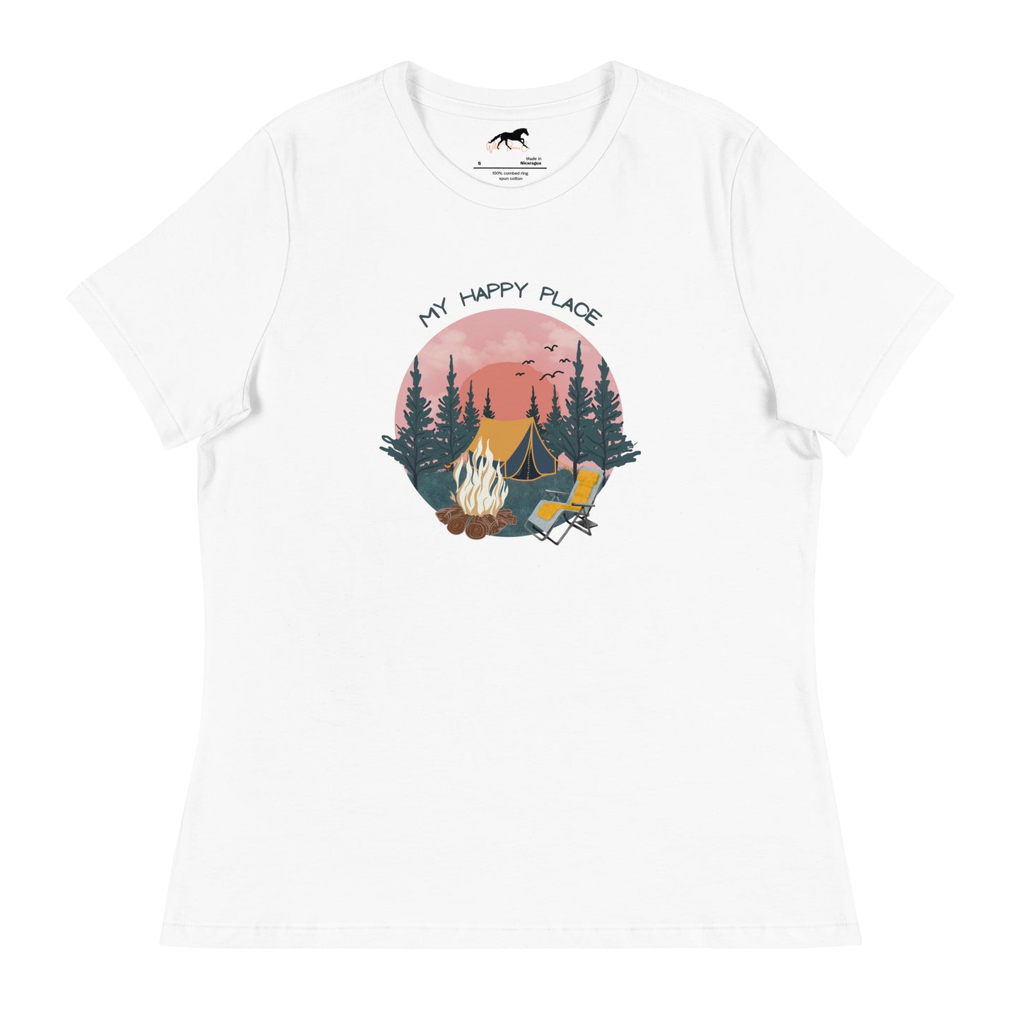 Women's Relaxed T-Shirt - Camping, campsite, happy place