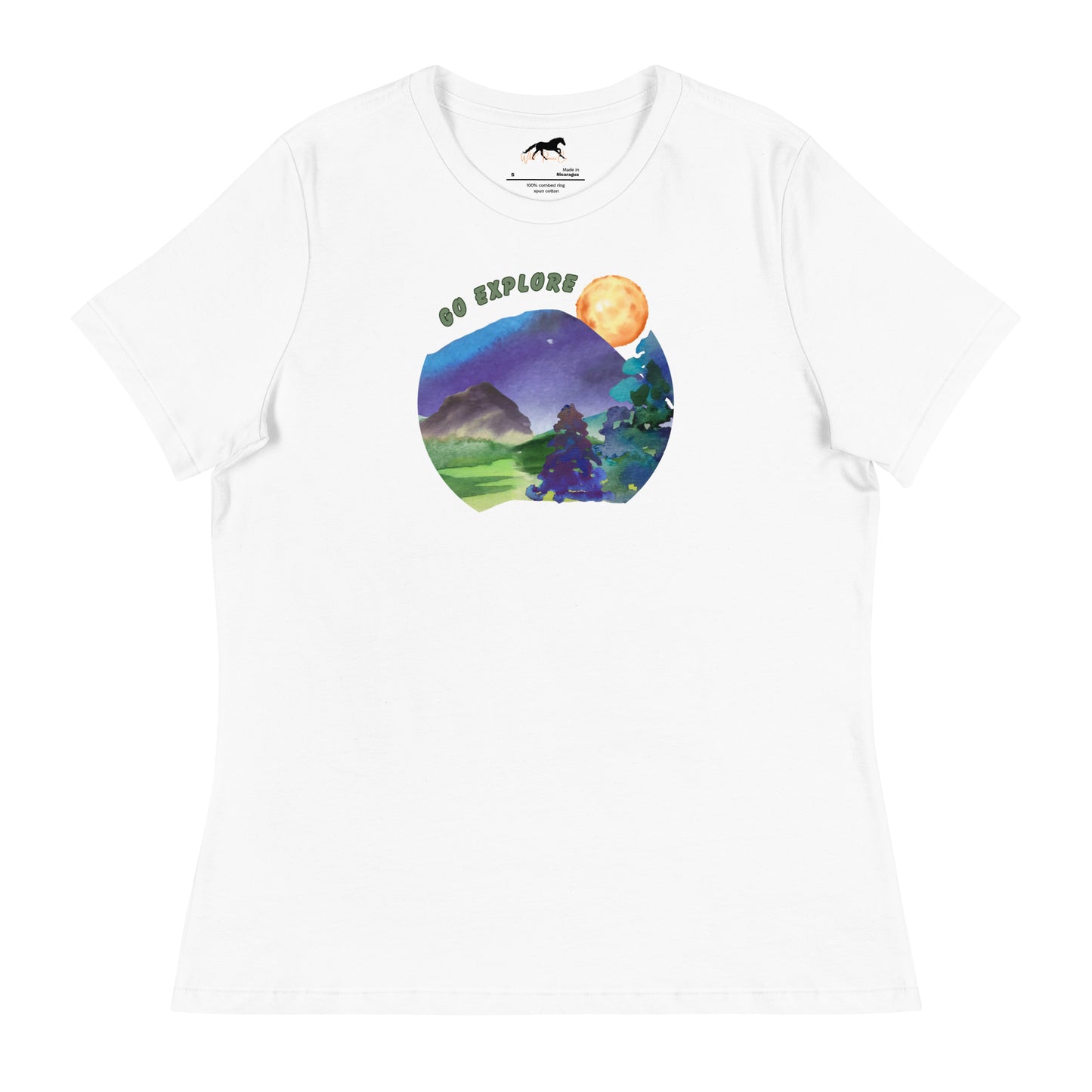 Women's Relaxed T-Shirt - Watercolors, mountains, explore